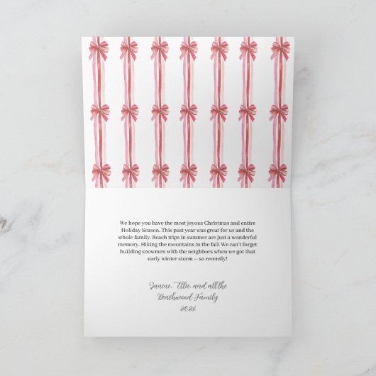 Roze Rode Bogen Foto Kerstmis Feestdagen Kaart (Binnen)