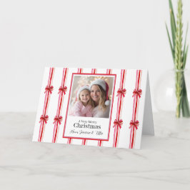 Roze Rode Bogen Foto Kerstmis Feestdagen Kaart