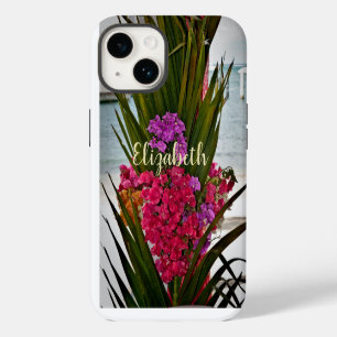Roze Rode Bougainvillea Bloemen Palmen Tropisch iPhone 14 Hoesje