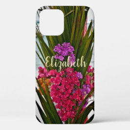 Roze rode Bougainvillea Flowers Palms Tropical Case-Mate iPhone 14 Hoesje