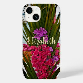 Roze rode Bougainvillea Flowers Palms Tropical Case-Mate iPhone 14 Hoesje