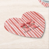 Roze Rode Candy Cane Strepen Boog Bruiloft Kartonnen Onderzetters (Gekanteld)