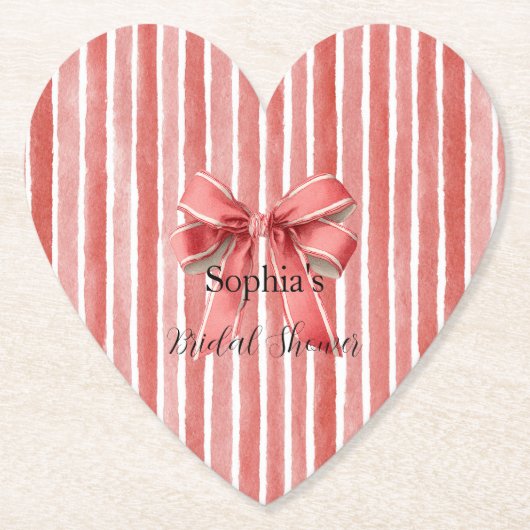 Roze Rode Candy Cane Strepen Boog Bruiloftsfeest Kartonnen Onderzetters (Voorkant)
