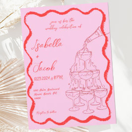 Roze Rode Champagne Toren Golvende Hand Getrokken  Kaart