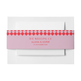  Roze & Rode Checkerboard Retro Wedding Uitnodigingen Wikkel