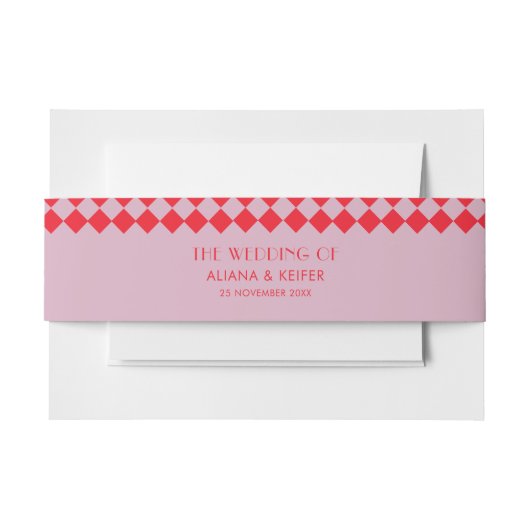  Roze & Rode Checkerboard Retro Wedding Uitnodigingen Wikkel (Voorkant Voorbeeld)