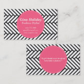 Roze rode cirkel op zwart en wit herringbone visitekaartje (Voorkant / Achterkant)