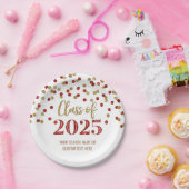 Roze Rode Confetti Afstuderen 2025 Papieren Bordje (Feest)