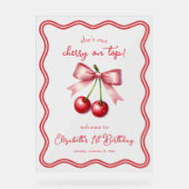 Roze Rode Coquette Cherry 1e Verjaardag Welkom Acryl Bord (Voorkant)