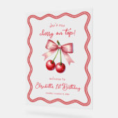 Roze Rode Coquette Cherry 1e Verjaardag Welkom Acryl Bord (Hoek)