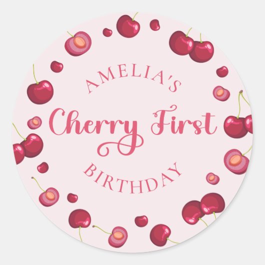 Roze Rode Coquette Cherry op Top Verjaardag Sticke Ronde Sticker (Voorkant)