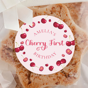 Roze Rode Coquette Cherry op Top Verjaardag Sticke Ronde Sticker