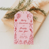 Roze Rode Doodle Kerstcadeau Label Eigenzinnige Va Cadeaulabel