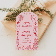 Roze Rode Doodle Kerstcadeau Label Eigenzinnige Va