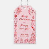 Roze Rode Doodle Kerstcadeau Label Eigenzinnige Va Cadeaulabel (Voorkant)
