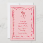 Roze-Rode Doodle Scribble Lijsten Bewaar de datum Save The Date (Voorkant)