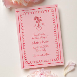 Roze-Rode Doodle Scribble Lijsten Bewaar de datum Save The Date