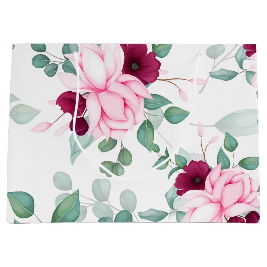 roze rode elegant florale groot cadeauzakje (Voorkant)