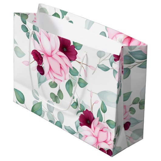 roze rode elegant florale groot cadeauzakje (Voorkant Gekanteld)