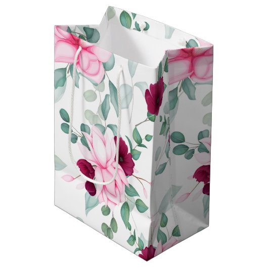 roze rode elegant floranje medium cadeauzakje (Voorkant Gekanteld)