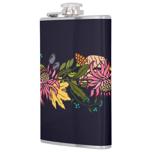 Roze rode en gele paasbloemkarton heupfles (Links)