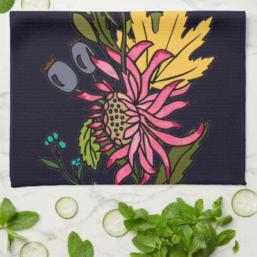 Roze rode en gele paasbloemkarton theedoek (Gevouwen)