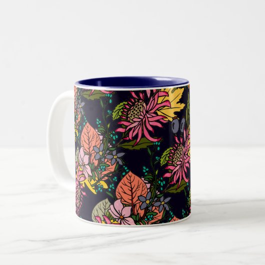 Roze rode en gele paasbloemkarton tweekleurige koffiemok (Voorkant links)