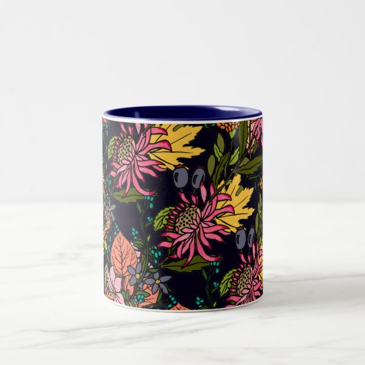 Roze rode en gele paasbloemkarton tweekleurige koffiemok (Center)