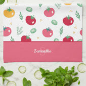 Roze rode en gele tomatenpatroon theedoek (Gevouwen)