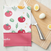 Roze rode en gele tomatenpatroon theedoek (Quarter Fold)