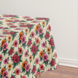 Roze rode en gouden bloemen op tan strepen tafelkleed