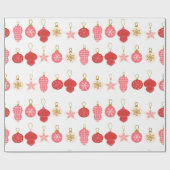 Roze, rode en gouden kerstversiering cadeaupapier (Vlak)