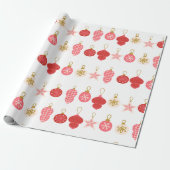 Roze, rode en gouden kerstversiering cadeaupapier (Uitgerold)