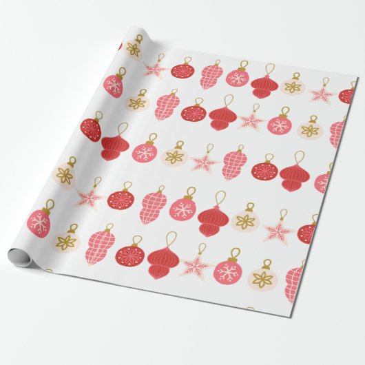 Roze, rode en gouden kerstversiering cadeaupapier (Uitgerold)