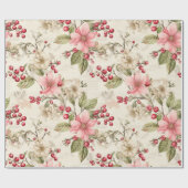 roze, rode en groene bloemen cadeaupapier (Vlak)