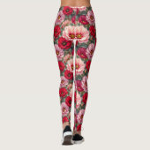 Roze, rode en mauve bloemen leggings (Achterkant)