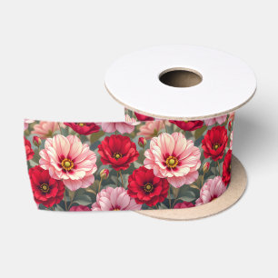 Roze, rode en mauve bloemen satijnen lint