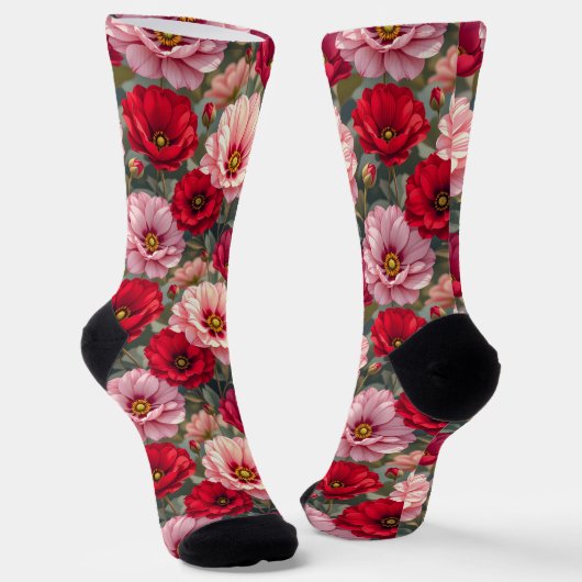 Roze, rode en mauve bloemen sokken (Gebogen)