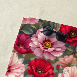Roze, rode en mauve bloemen strandlaken