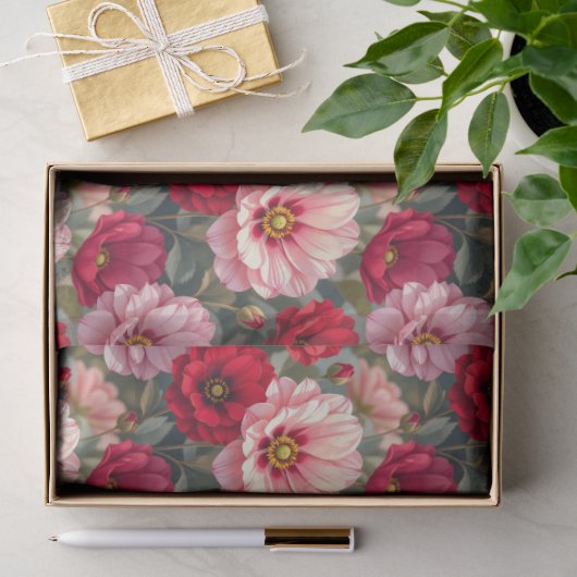 Roze, rode en mauve bloemen tissuepapier (Geschenk)