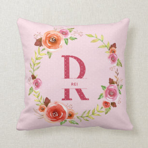 Roze, rode en Oranje Waterverf, Floral Wreater Kussen