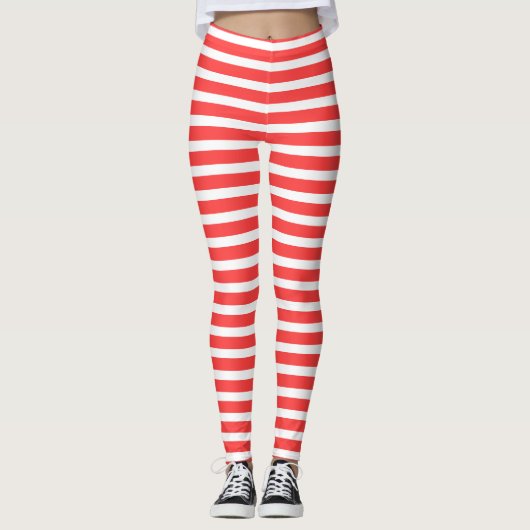 Roze Rode en Witte Eenvoudige Horizontale Strepen Leggings (Voorkant)