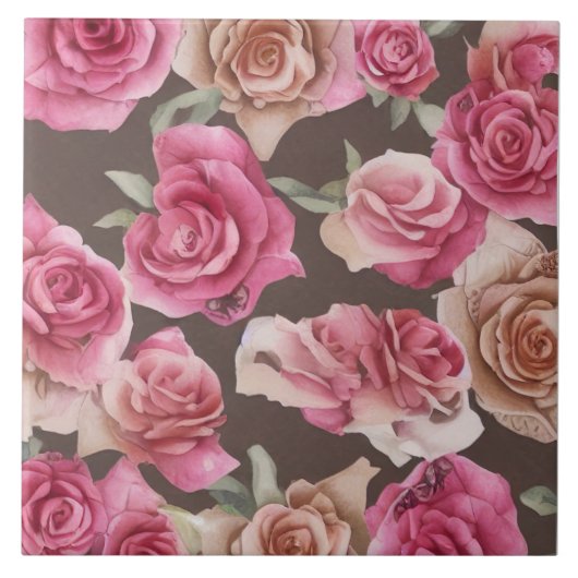  roze, rode en witte rozen tegeltje (Voorkant)