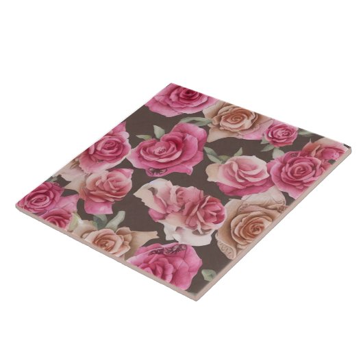  roze, rode en witte rozen tegeltje (Zijkant)