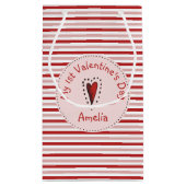 Roze rode en witte strepen Baby's eerste Valentijn Klein Cadeauzakje (Achterkant)