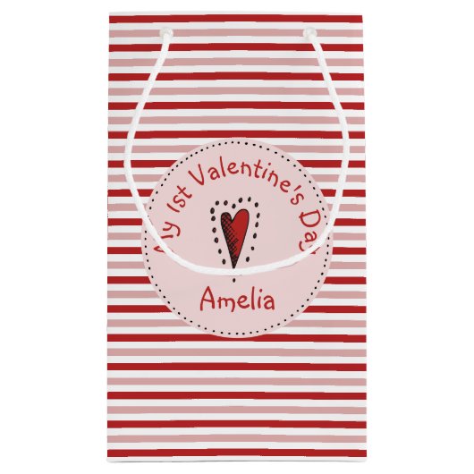 Roze rode en witte strepen Baby's eerste Valentijn Klein Cadeauzakje (Achterkant)