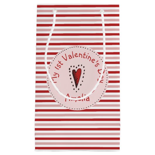 Roze rode en witte strepen Baby's eerste Valentijn Klein Cadeauzakje (Voorkant)