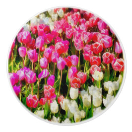 Roze rode en witte tulpen van Mt Vernon Keramische Knop