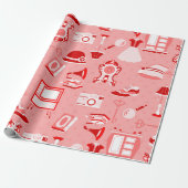 Roze rode flapper antiek nostalgie ouderwets cadeaupapier (Uitgerold)