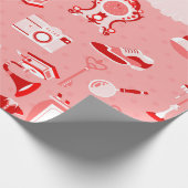 Roze rode flapper antiek nostalgie ouderwets cadeaupapier (Hoek)